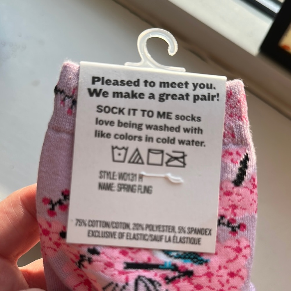 Sock it to me Pink and Purple Bird Pattern Crew Socks - Picture 7 of 7